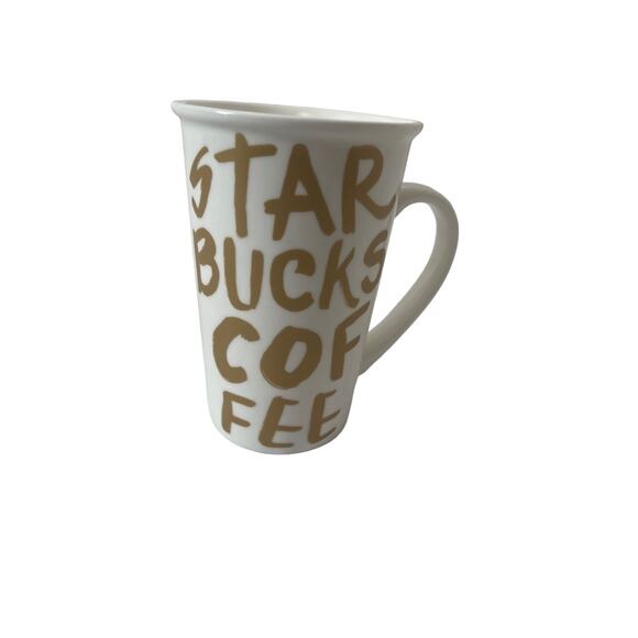 Starbucks 2015 Latte Mug Graffiti White & Gold 16 oz Ceramic Cup - Picture 1 of 8